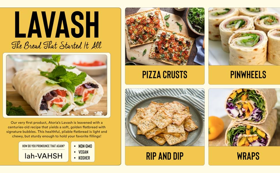 Atoria's Family Bakery Whole Grain & Flax Lavash Flatbread, Lavash Wraps | Fresh Baked, All Natural, GMO Free, and No Artificial Preservatives or Flavors, 5 Sheets - Pack of 10