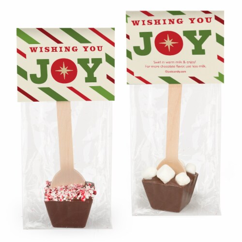 Christmas Hot Chocolate Spoons - Gourmet Dark Chocolate Favors with Crushed Peppermint - Pack of 12