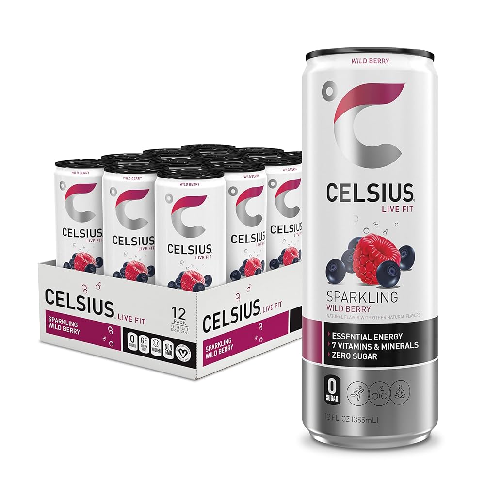 CELSIUS Sparkling Wild Berry, Functional Essential Energy Drink, 12 oz - Pack of 12