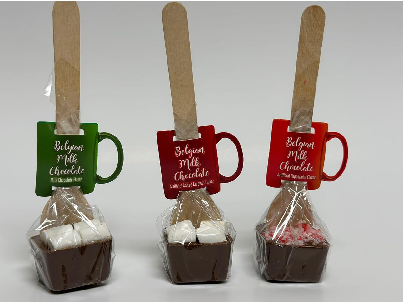 Hot Chocolate Cocoa Stirring Spoon Gift Set - Variety Pack Belgian Milk Chocolate Marshmallow Peppermint Bark Salted Caramel, Holiday Bomb Stocking Stuffer, 2 Gift Pack - 6 Spoon Kit