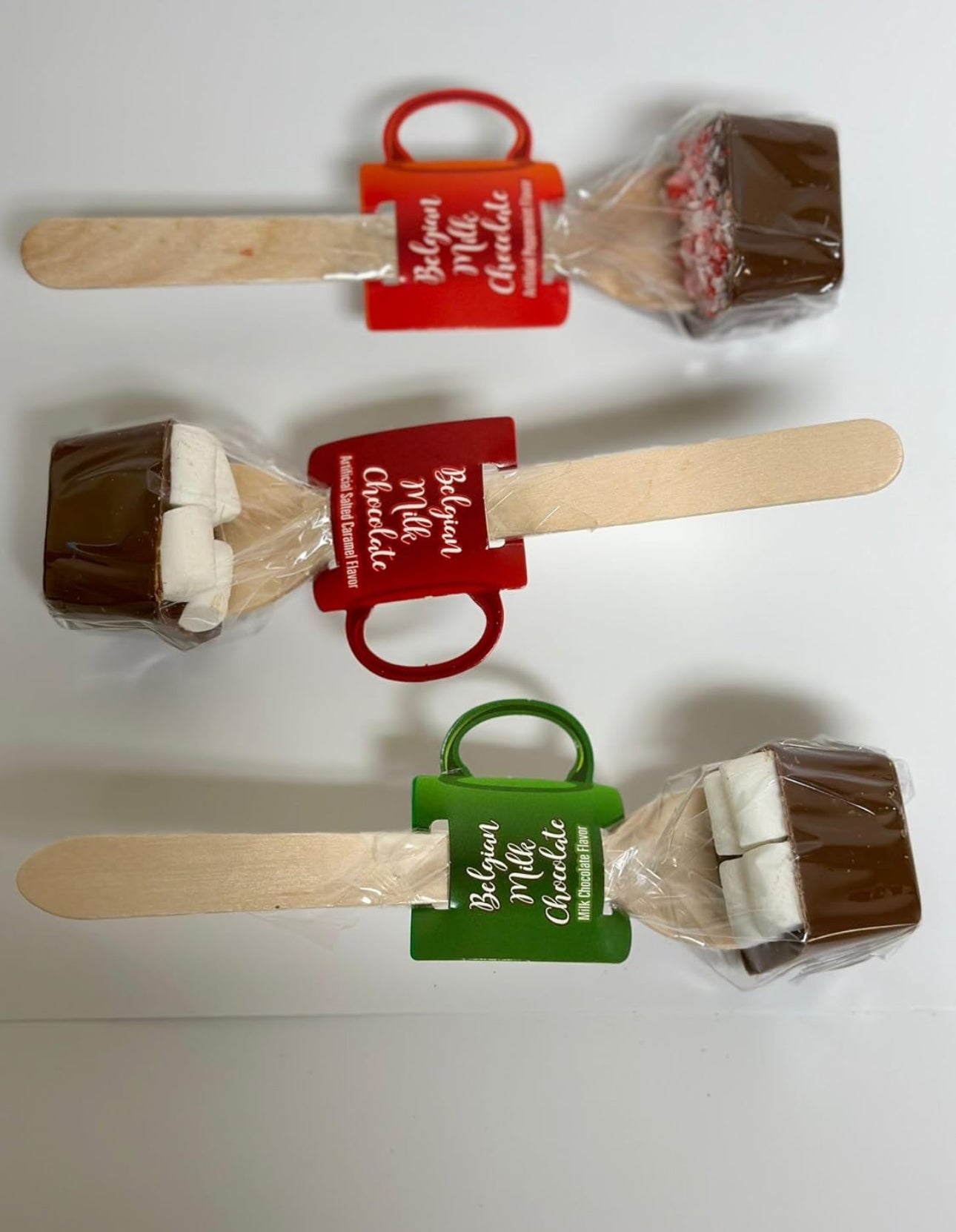 Hot Chocolate Cocoa Stirring Spoon Gift Set - Variety Pack Belgian Milk Chocolate Marshmallow Peppermint Bark Salted Caramel, Holiday Bomb Stocking Stuffer, 2 Gift Pack - 6 Spoon Kit