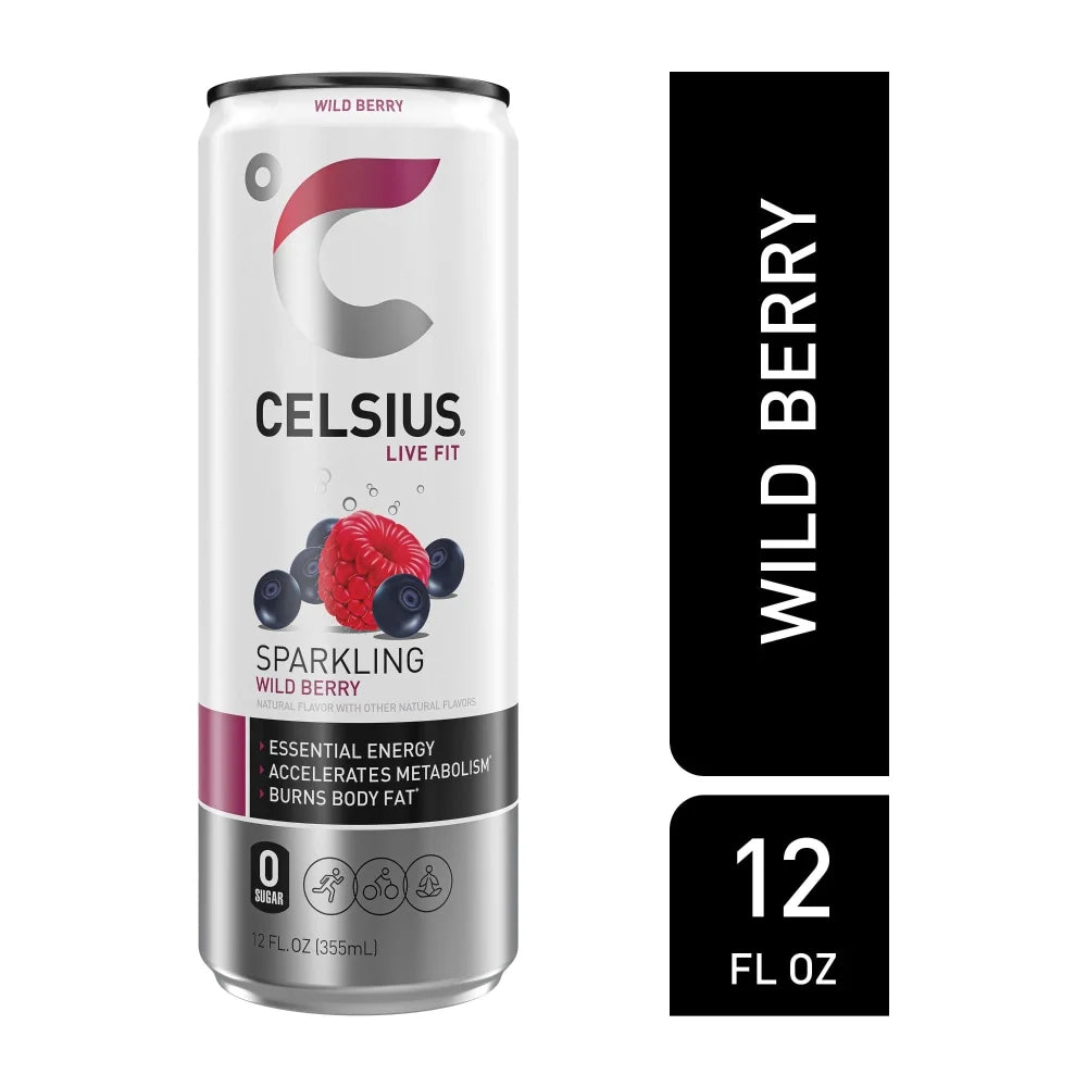 CELSIUS Sparkling Wild Berry, Functional Essential Energy Drink, 12 oz - Pack of 12