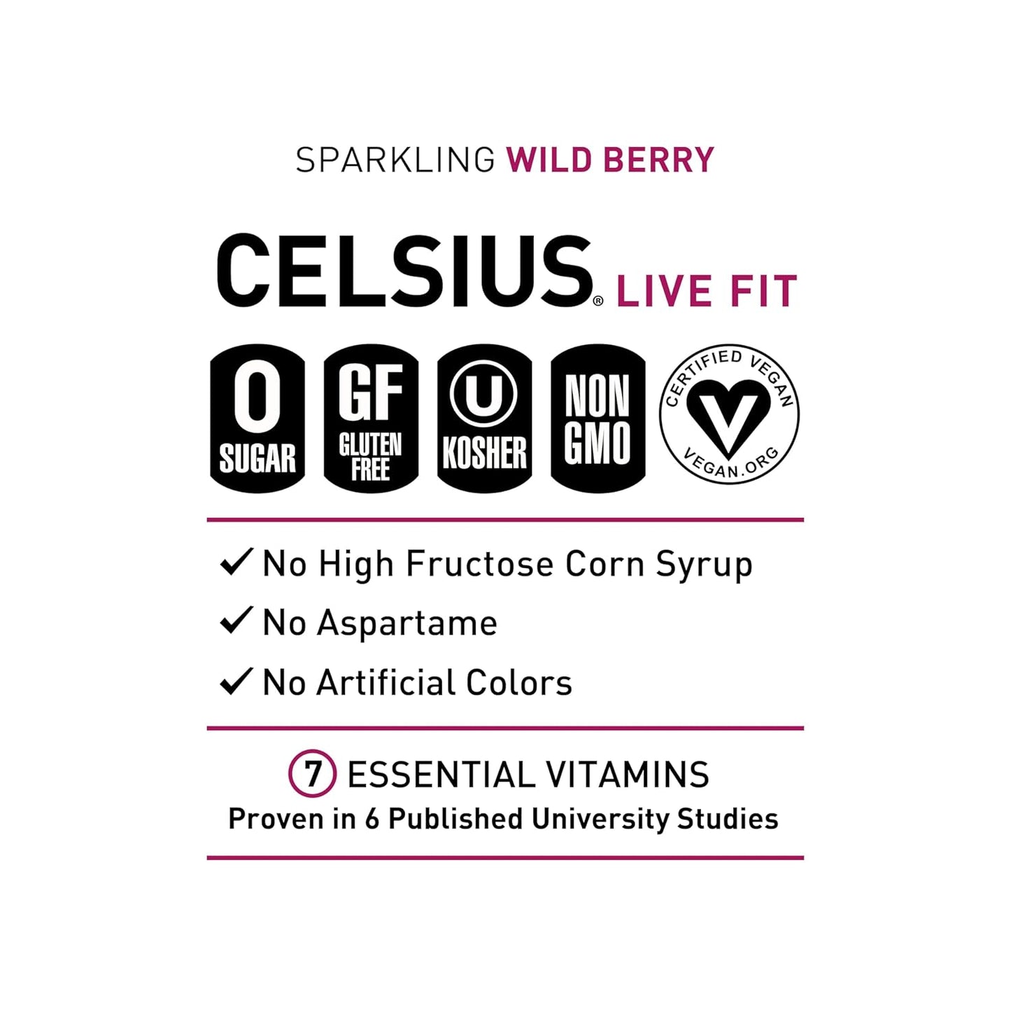CELSIUS Sparkling Wild Berry, Functional Essential Energy Drink, 12 oz - Pack of 12