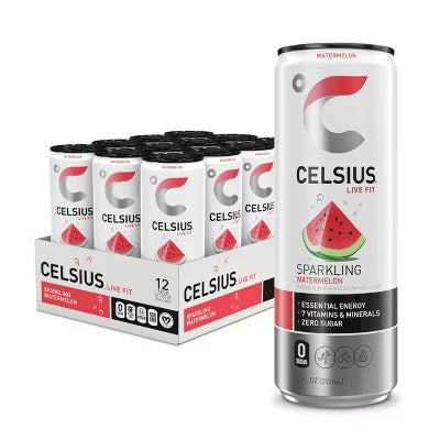 CELSIUS Sparkling Watermelon, Functional Essential Energy Drink, 12 oz - Pack of 12