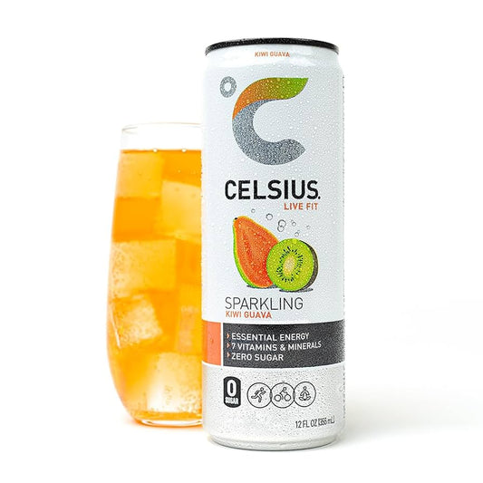 CELSIUS Sparkling Kiwi Guava, Functional Essential Energy Drink, 12 oz - Pack of 12