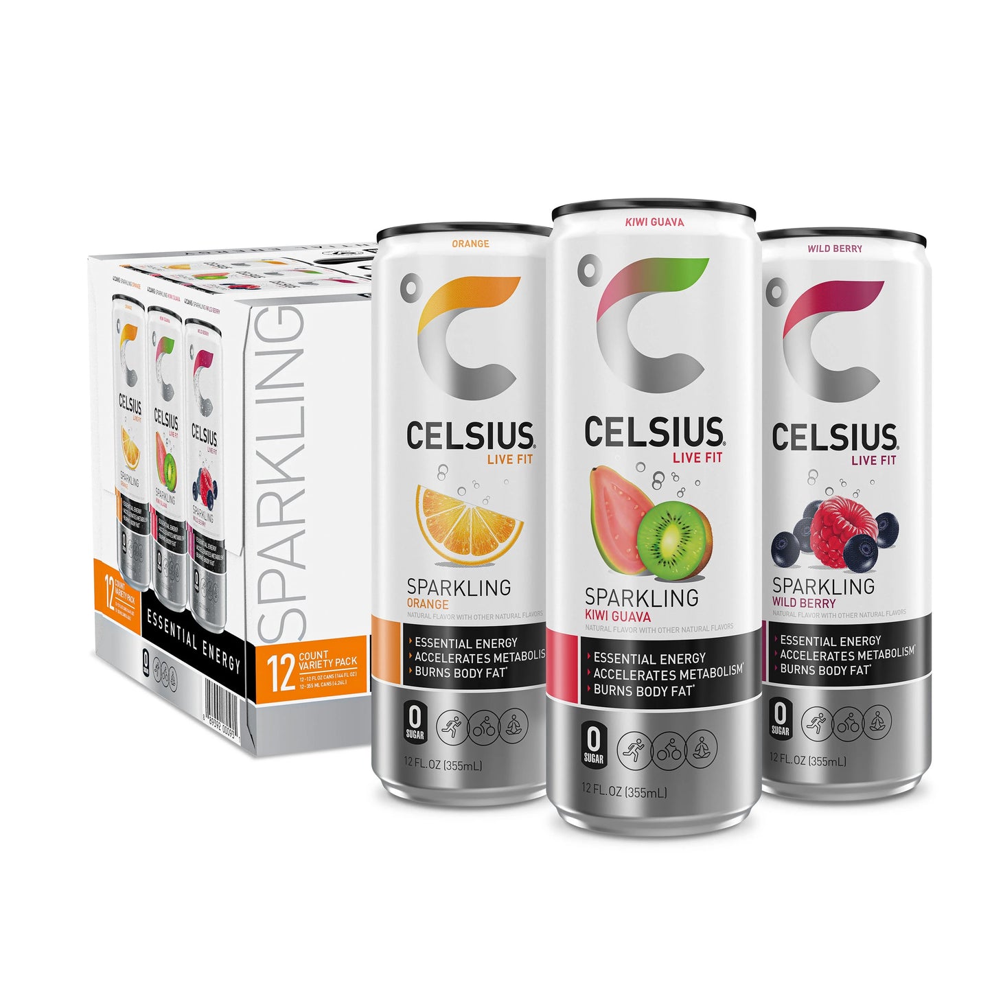 CELSIUS Sparkling Assorted Flavors, Functional Essential Energy Drink, 12 oz - Pack of 12