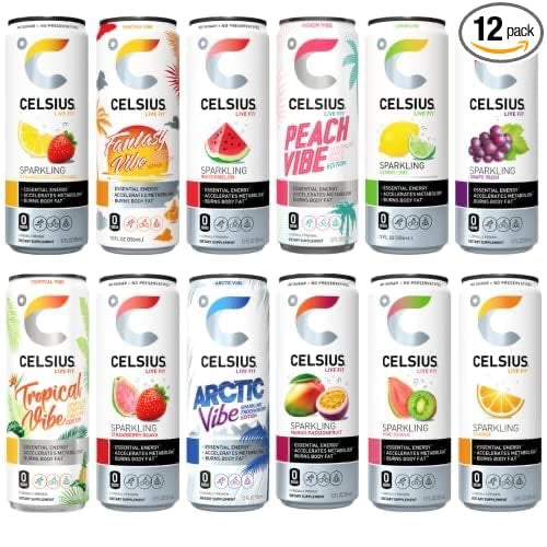 CELSIUS Sparkling Assorted Flavors, Functional Essential Energy Drink, 12 oz - Pack of 12