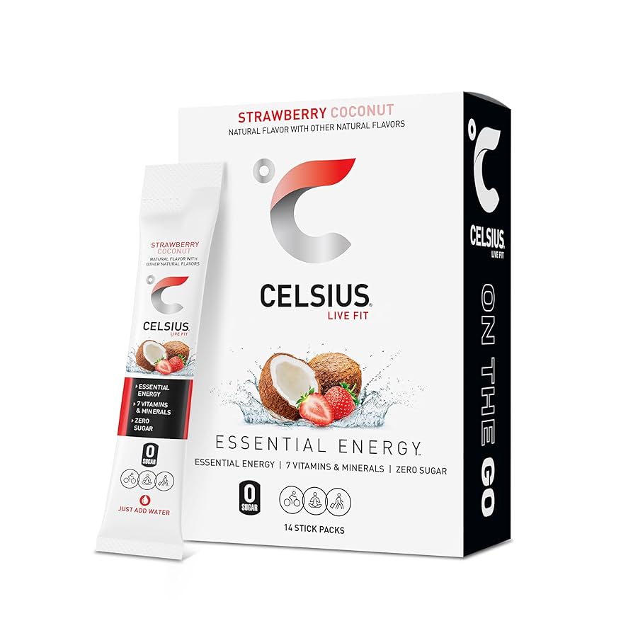 CELSIUS On The Go Strawberry Coconut, Sugar Free Energy Drink Mix - 14 Sticks per Pack