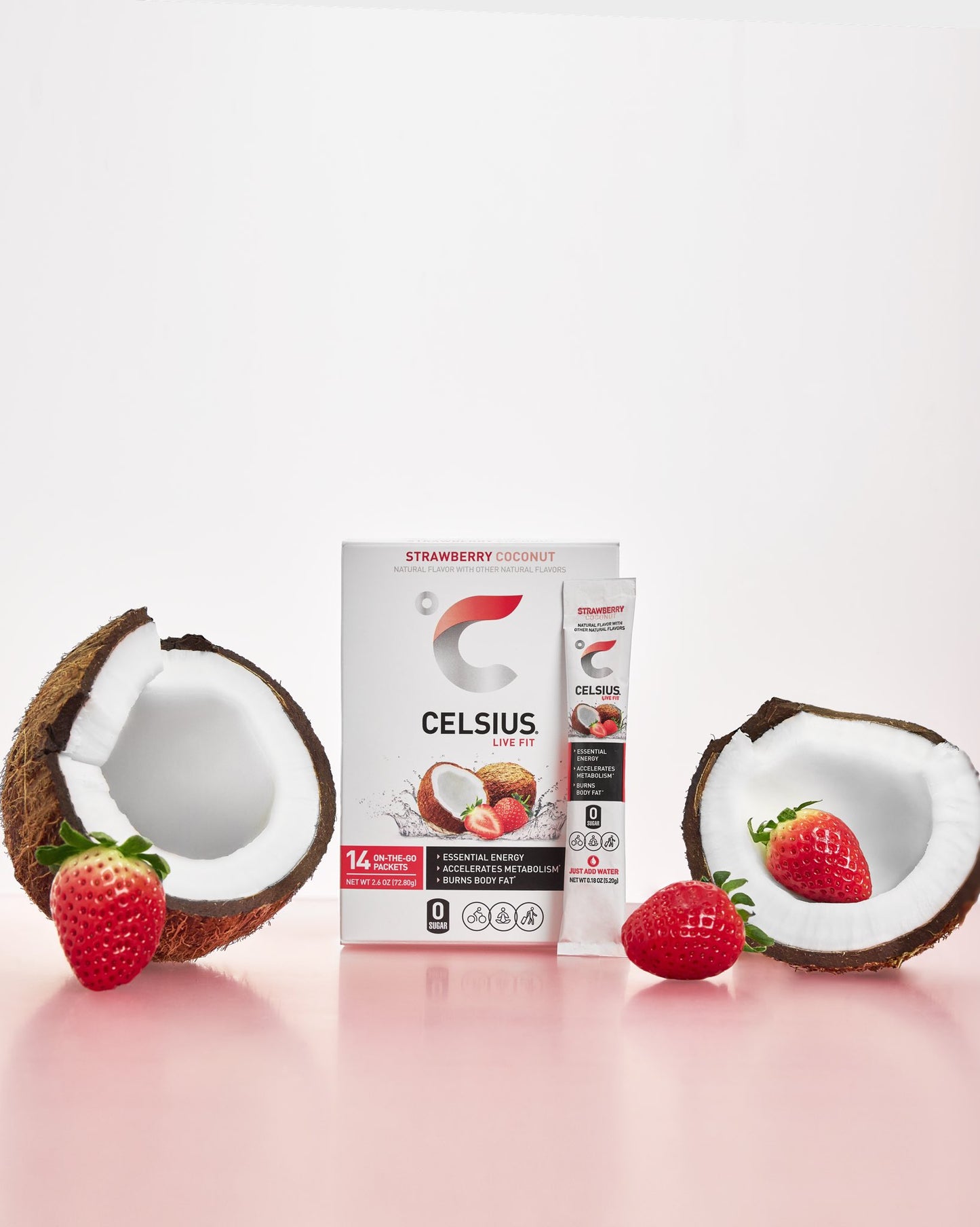 CELSIUS On The Go Strawberry Coconut, Sugar Free Energy Drink Mix - 14 Sticks per Pack