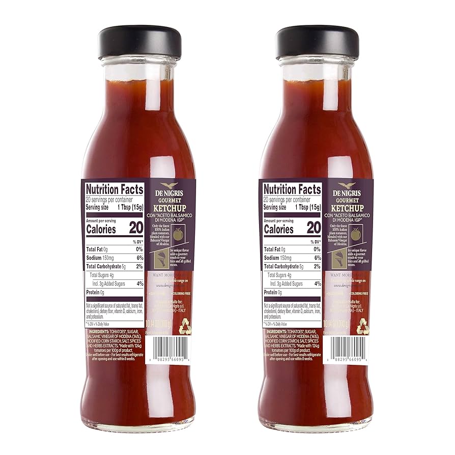 De Nigris Gourmet Italian Ketchup With Balsamic Vinegar Of Modena - Ketchup With Balsamic Vinegar From Modena Italy Aged - Pack of 2