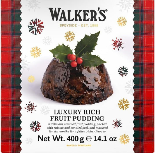 Walker’s Rich Fruit Pudding, 14.1 oz - Plum Pudding for Christmas - Luxury Holiday Treat and Dessert from Scotland
