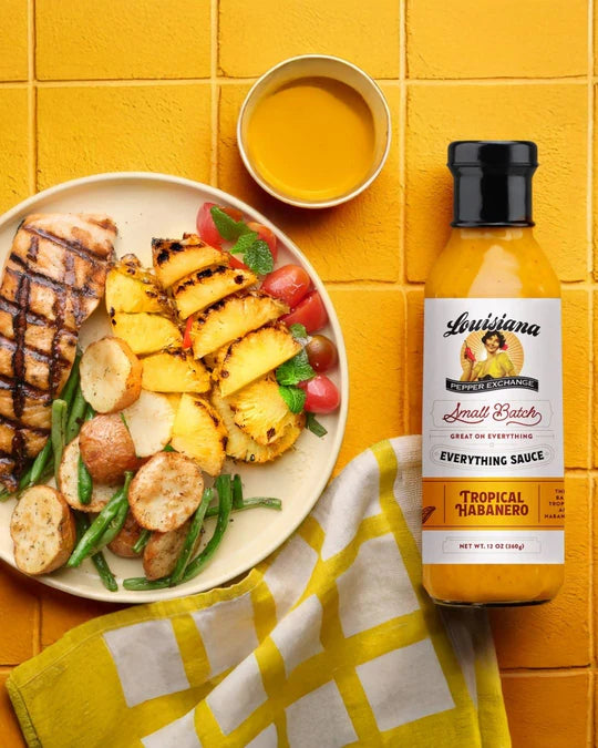 Louisiana Pepper Exchange Tropical Habanero Pepper Sauce – Sweet & Spicy with Mango and Pineapple Everything Sauce, Gluten-Free, 12 oz - Pack of 2