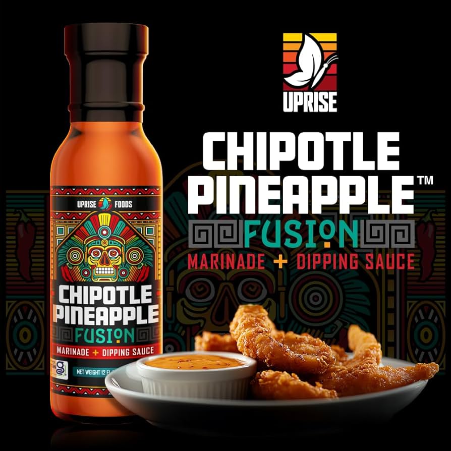 Chipotle Pineapple Fusion | Organic Chipotle Sauce with Sweet Heat | Dairy-Free, Gluten-Free, Plant-Based, Glass Bottle Marinade & Dip | Pineapple Sweetness, Taco Condiment, Spicy Vegan Sauce, 12 oz