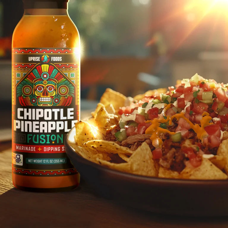 Chipotle Pineapple Fusion | Organic Chipotle Sauce with Sweet Heat | Dairy-Free, Gluten-Free, Plant-Based, Glass Bottle Marinade & Dip | Pineapple Sweetness, Taco Condiment, Spicy Vegan Sauce, 12 oz