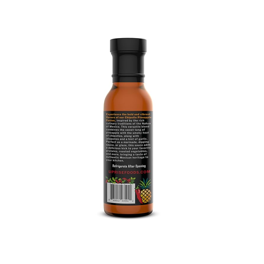 Chipotle Pineapple Fusion | Organic Chipotle Sauce with Sweet Heat | Dairy-Free, Gluten-Free, Plant-Based, Glass Bottle Marinade & Dip | Pineapple Sweetness, Taco Condiment, Spicy Vegan Sauce, 12 oz