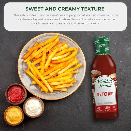 Walden Farms Ketchup – Zero Calorie, Sugar Free, Keto & No Carb Classic Tomato Condiment for Burgers, Fries & More – 12 oz Bottle - Pack of 2