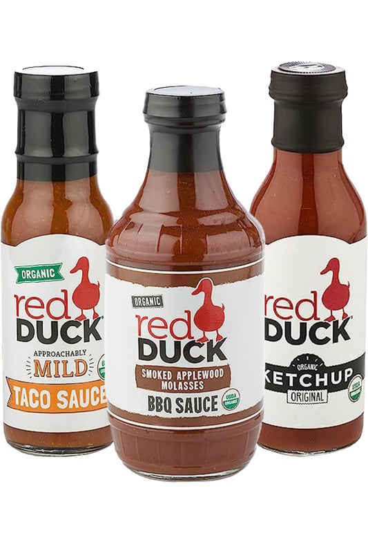 Red Duck Organic Condiments Variety - Pack of 3 - Organic Mild Taco Sauce, Organic Original Ketchup & Organic Applewood BBQ Sauce
