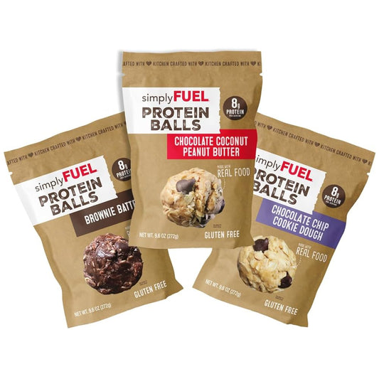 simplyFUEL Chocolate Protein Ball Variety Pack - Whole Food Balls with Probiotics - 8g Protein Snack - Gluten Free Energy Balls - Pack of 3