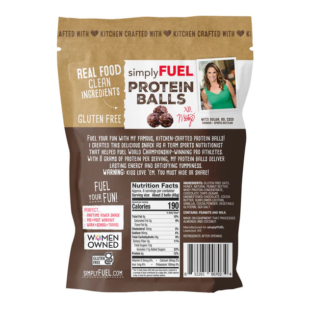 simplyFUEL Chocolate Brownie Batter Protein Ball - Whole Food Balls with Probiotics - 8g Protein Snack - Gluten Free Energy Balls - Pack of 3