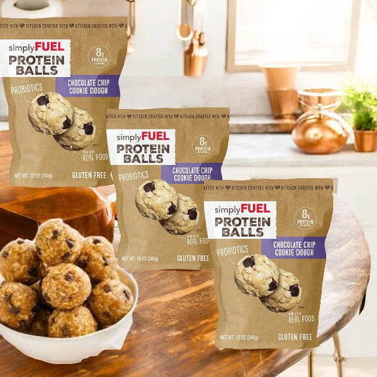 simplyFUEL Chocolate Chip Cookie Dough Protein Ball - Whole Food Balls with Probiotics - 8g Protein Snack - Gluten Free Energy Balls - Pack of 3