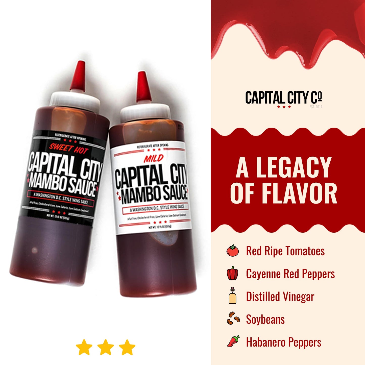 Capital City Mambo Sauce - Variety 2 Pack - Sweet Hot & Mild