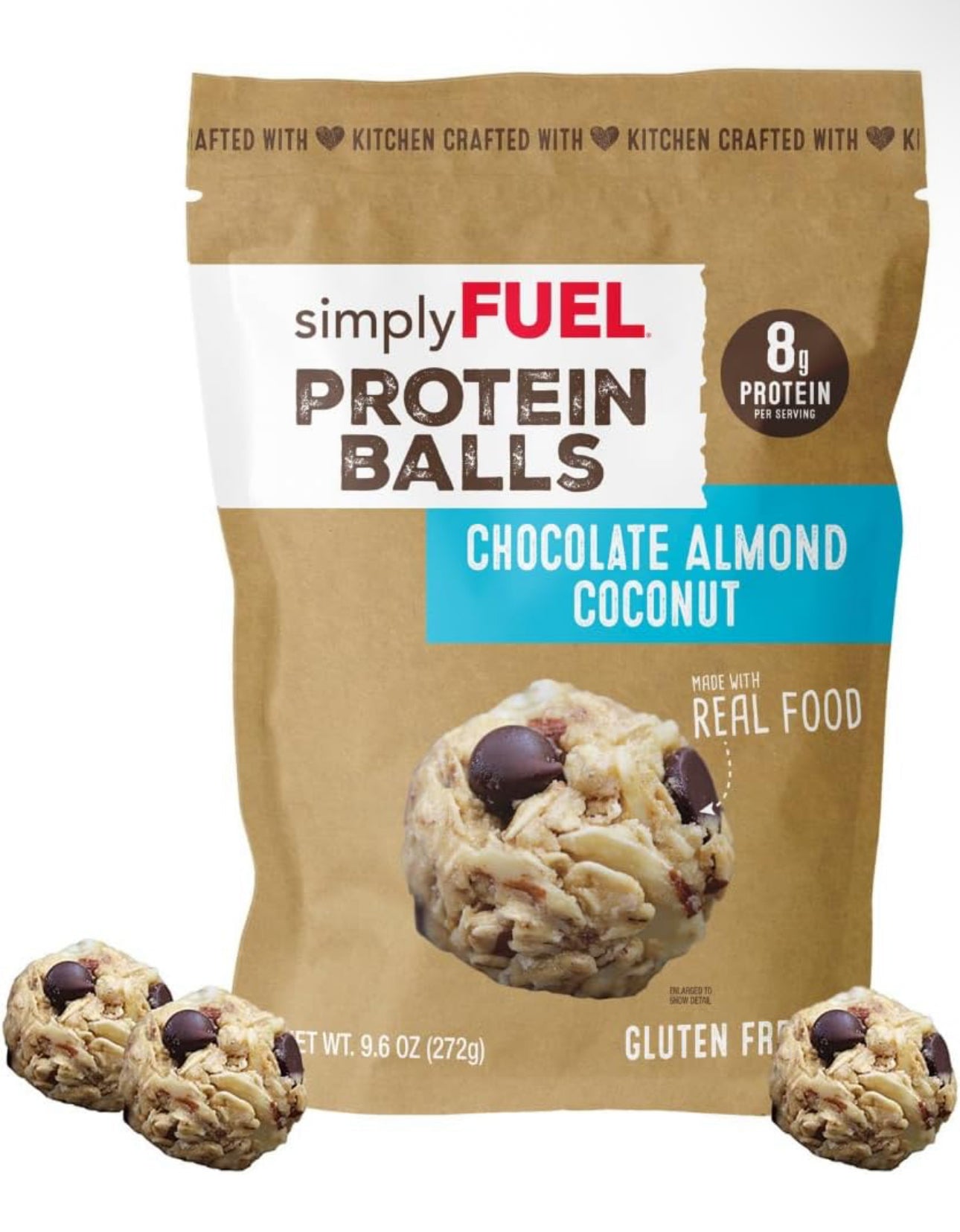 simplyFUEL Chocolate Almond Coconut Protein Ball - Whole Food Balls with Probiotics - 8g Protein Snack - Gluten Free Energy Balls - Pack of 3