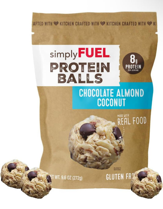 simplyFUEL Chocolate Almond Coconut Protein Ball - Whole Food Balls with Probiotics - 8g Protein Snack - Gluten Free Energy Balls - Pack of 3