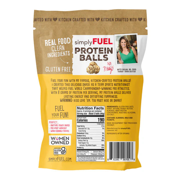 simplyFUEL Peanut Butter Honey Almond Protein Ball - Whole Food Balls with Probiotics - 8g Protein Snack - Gluten Free Energy Balls - Pack of 3