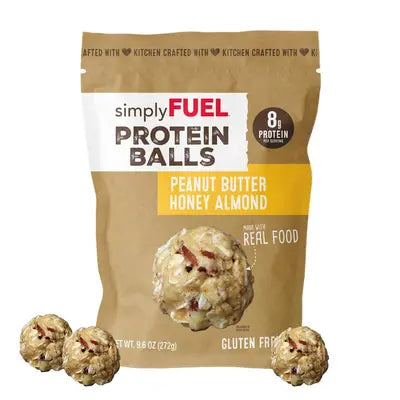 simplyFUEL Peanut Butter Honey Almond Protein Ball - Whole Food Balls with Probiotics - 8g Protein Snack - Gluten Free Energy Balls - Pack of 3