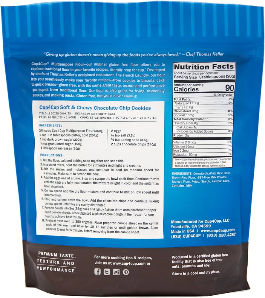 Cup4Cup Multipurpose Flour - 3 lb Certified Gluten Free Flour Non-GMO