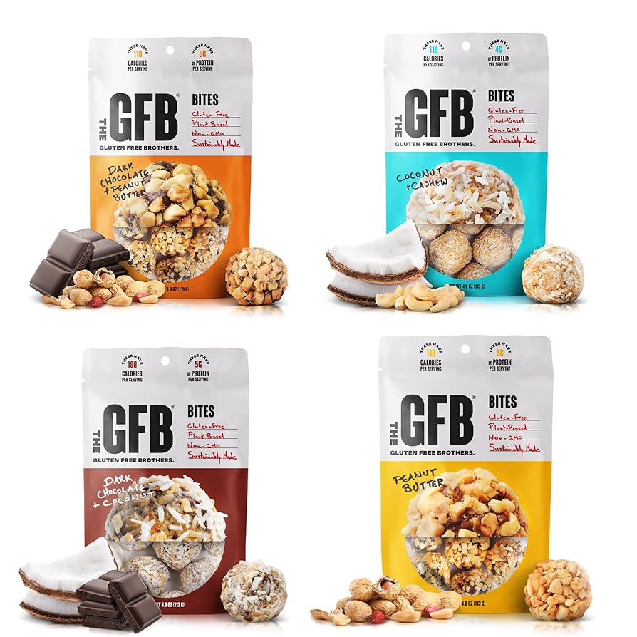 The GFB Variety Pack Protein Bites - Gluten Free, Plant Based, Non GMO, Sustainably Made – Ridiculously Tasty, Healthy, Vegan, Protein Energy Balls, 4 oz - Pack of 4