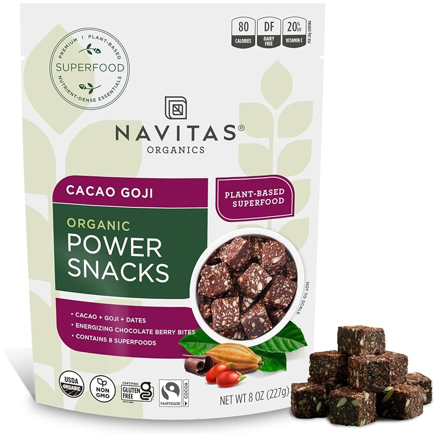 Navitas Organics Superfood Power Snacks, Cacao Goji, 8 oz. Bag, 11 Servings — Organic, Non-GMO, Gluten-Free - Pack of 2