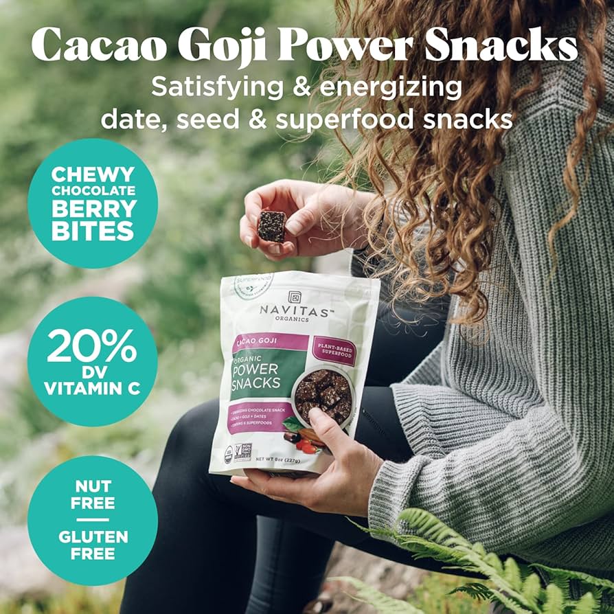 Navitas Organics Superfood Power Snacks, Cacao Goji, 8 oz. Bag, 11 Servings — Organic, Non-GMO, Gluten-Free - Pack of 2