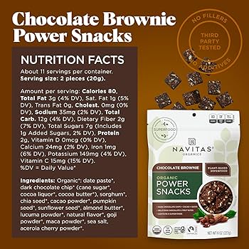 Navitas Organics Superfood Power Snacks, Chocolate Cacao, 8 oz. Bag, 11 Servings — Organic, Non-GMO, Gluten-Free - Pack of 2