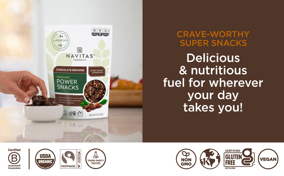 Navitas Organics Superfood Power Snacks, Chocolate Cacao, 8 oz. Bag, 11 Servings — Organic, Non-GMO, Gluten-Free - Pack of 2