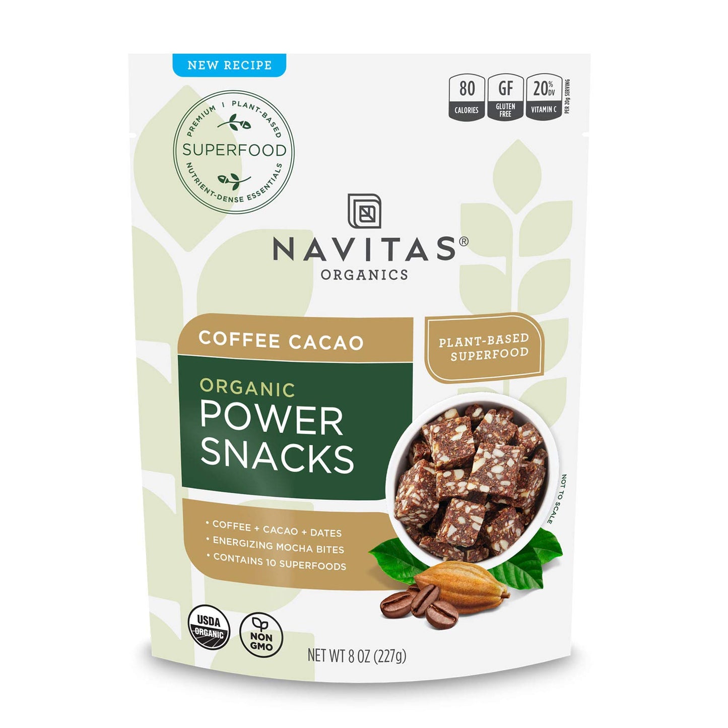 Navitas Organics Superfood Power Snacks, Coffee Cacao, 8 oz. Bag, 11 Servings — Organic, Non-GMO, Gluten-Free - Pack of 2