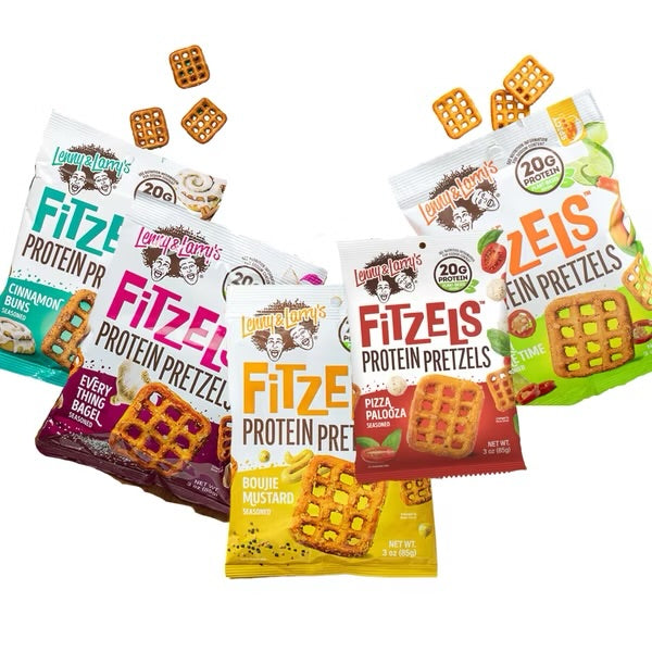 Lenny & Larry's Variety Pack FITZELS- Savory Pretzel Snacks Incredibly Tasty, High Protein Salty, Vegan, 20 g's of Plant Based Protein, 3 oz - Pack of 12