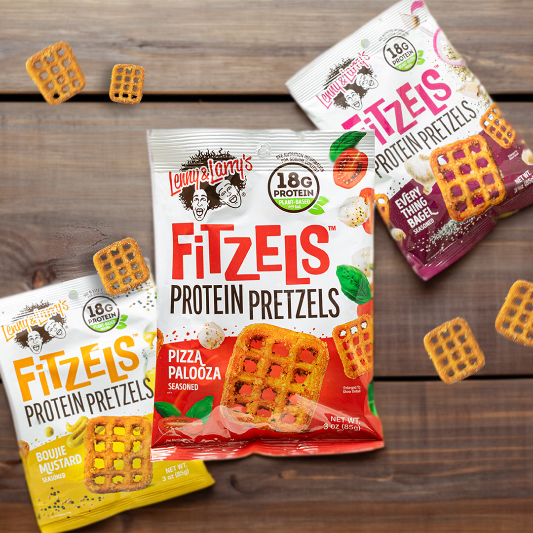Lenny & Larry's Variety Pack FITZELS- Savory Pretzel Snacks Incredibly Tasty, High Protein Salty, Vegan, 20 g's of Plant Based Protein, 3 oz - Pack of 12