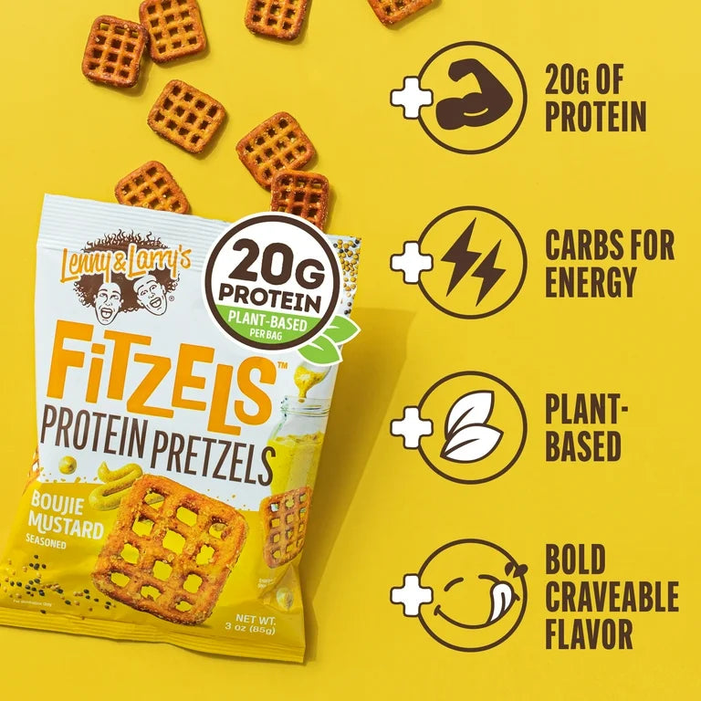 Lenny & Larry's Variety Pack FITZELS- Savory Pretzel Snacks Incredibly Tasty, High Protein Salty, Vegan, 20 g's of Plant Based Protein, 3 oz - Pack of 12