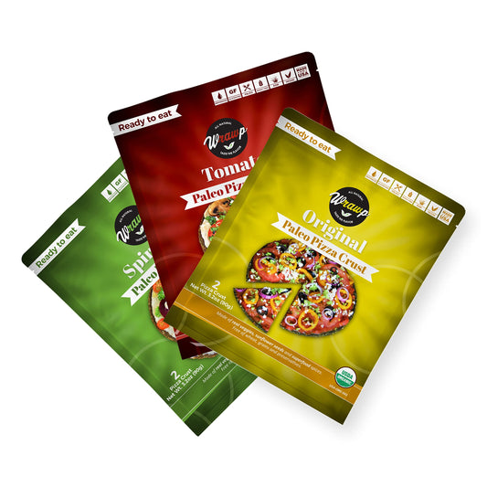 Wrawp Variety Pizza Crust -Original, Tomato, Spirulina| Organic - Pack of 3 - Organic, Paleo, Gluten Free