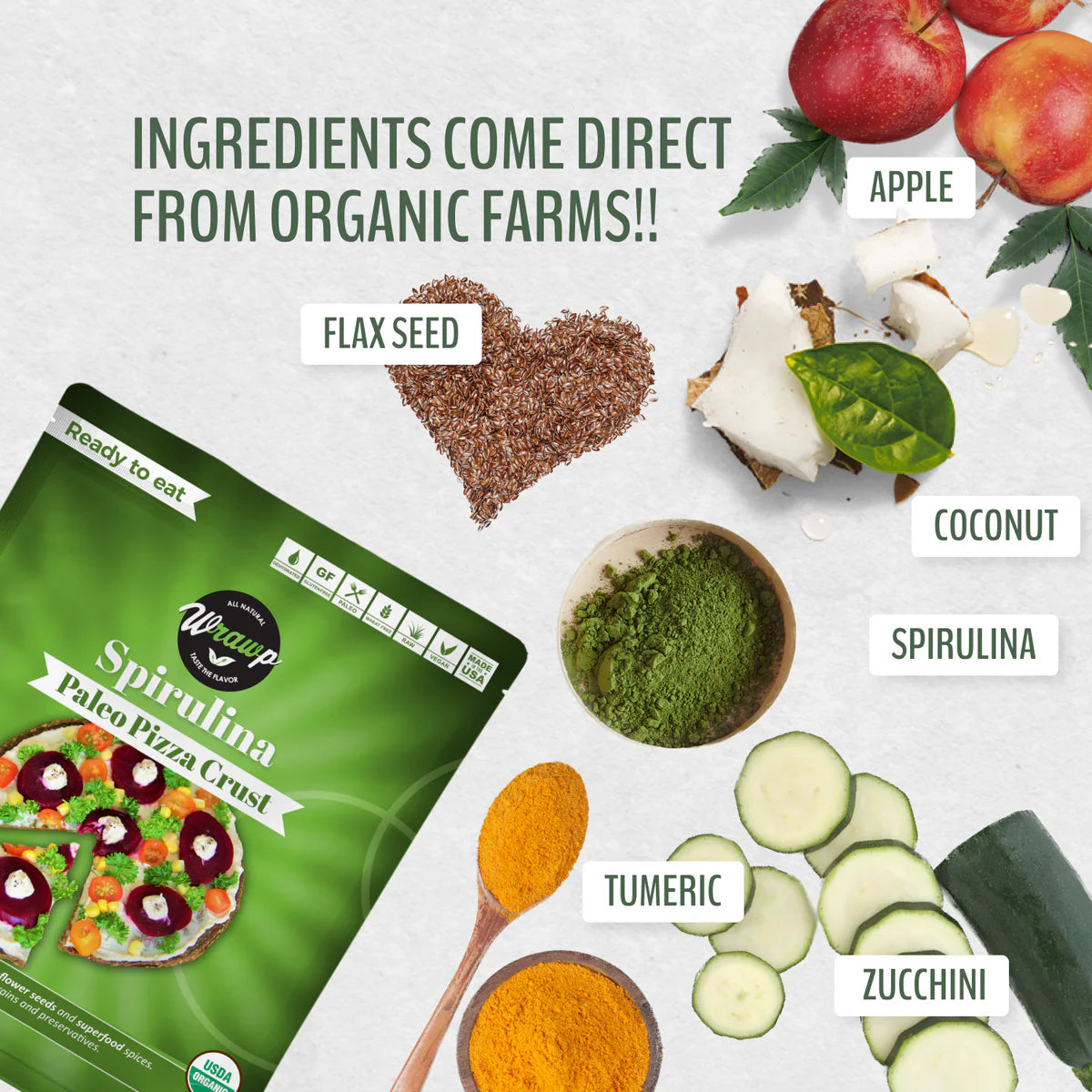 Wrawp Variety Pizza Crust - Spirulina| Organic - Pack of 3 - Organic, Paleo, Gluten Free