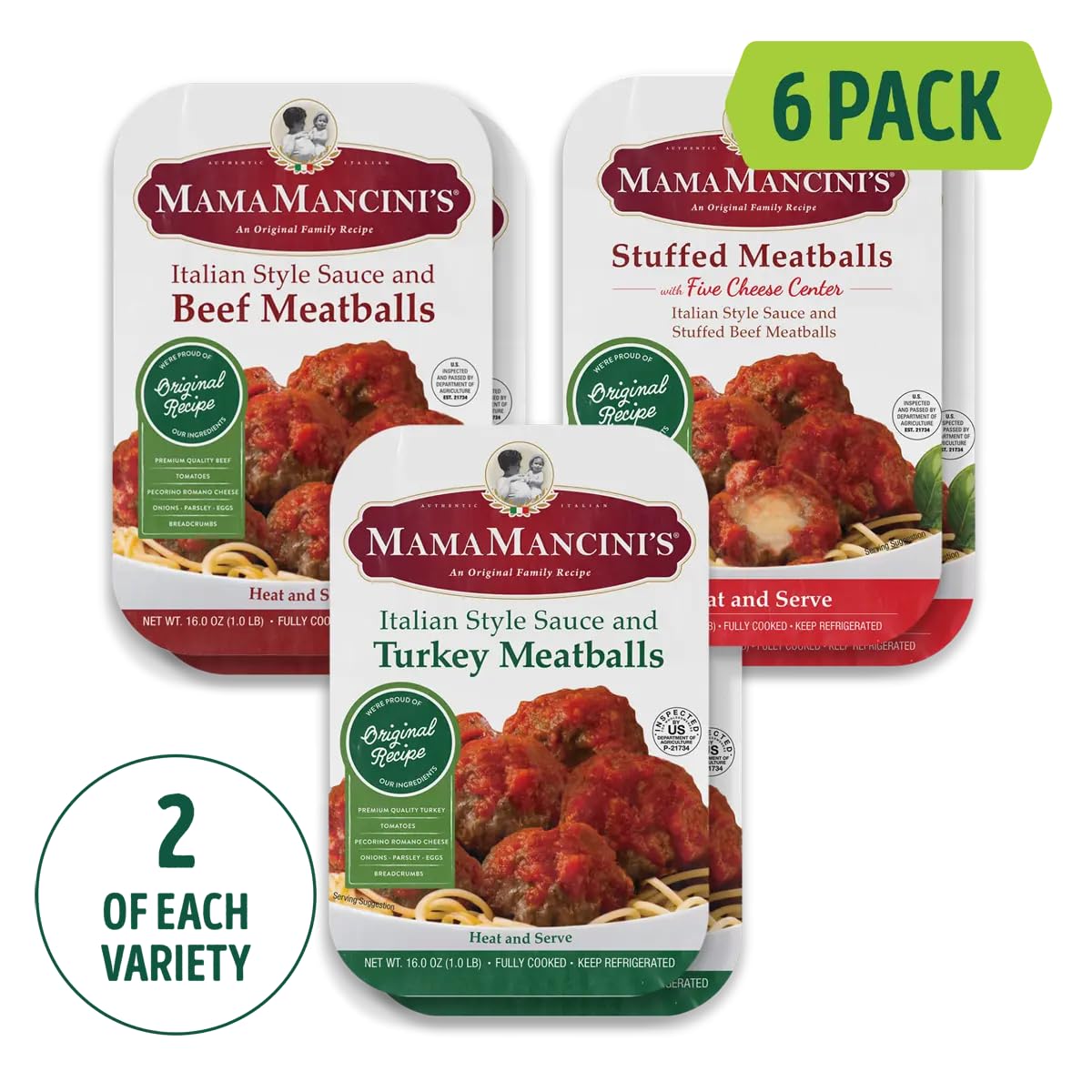 Mama Mancini's Meatball Family Meal Variety Pack - 1 lb - Pack of 6