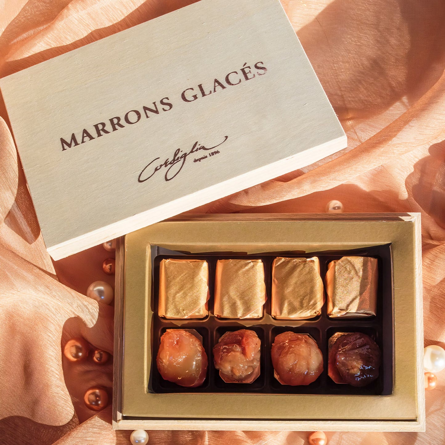 Corsiglia Candied Chestnuts - Marrons Glaces, 8 pc Wooden Box