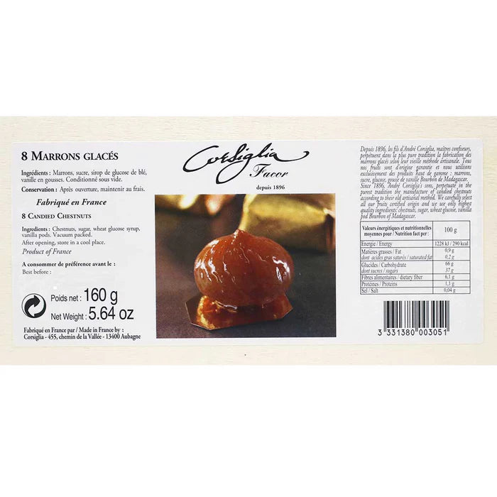 Corsiglia Candied Chestnuts - Marrons Glaces, 8 pc Wooden Box