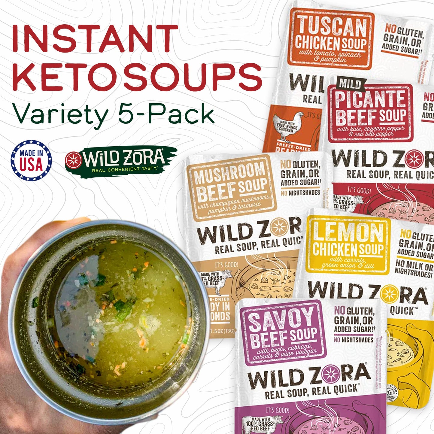Wild Zora Instant Keto Friendly Variety Soups - 5 Pack