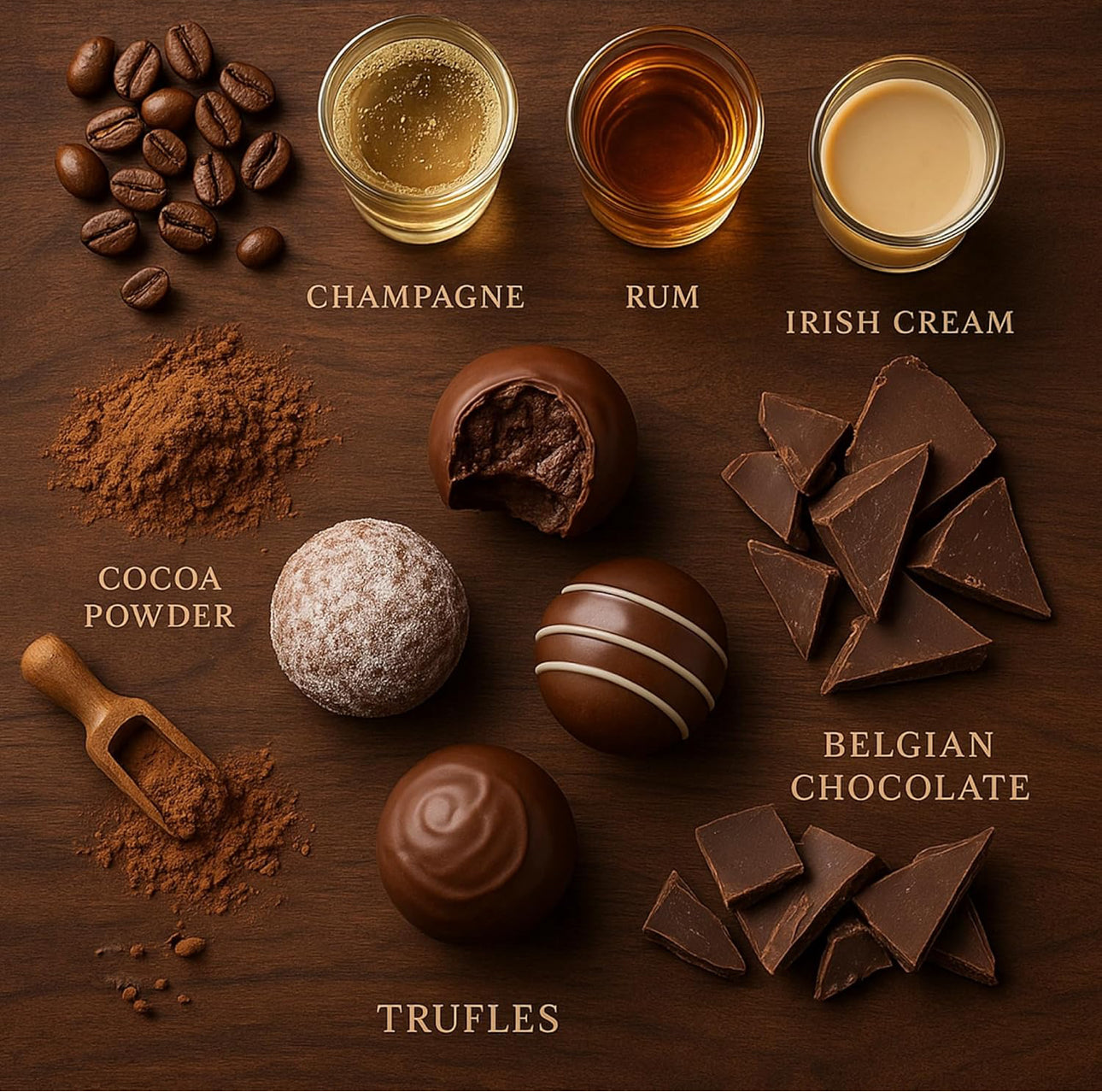 Andy Anand Chocolatier Champagne, Rum, Irish Cream & Kahlua Belgian Chocolate Truffles Gift Box - Handmade liqueur filled Delicious Gourmet Chocolates, Assortment for Connoisseurs - includes 16