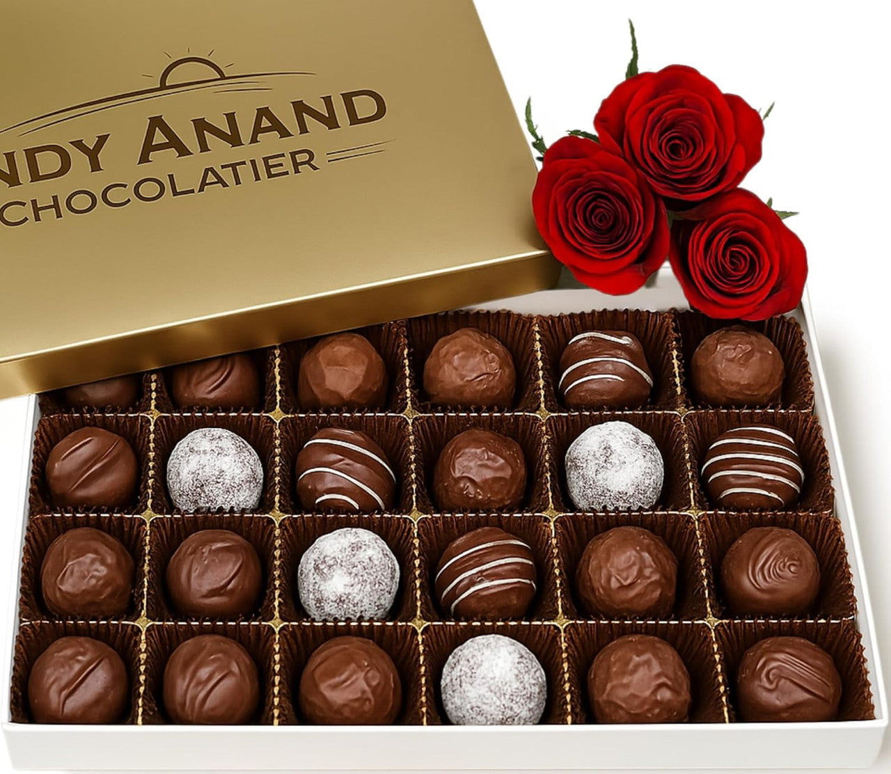 Andy Anand Chocolatier Champagne, Rum, Irish Cream & Kahlua Belgian Chocolate Truffles - Gluten Free Delicious & Divine Gourmet Liqueur Assortment - Perfect for Chocolate Lovers - includes 24