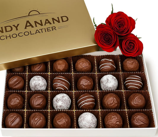 Andy Anand Chocolatier Champagne, Rum, Irish Cream & Kahlua Belgian Chocolate Truffles - Gluten Free Delicious & Divine Gourmet Liqueur Assortment - Perfect for Chocolate Lovers - includes 24