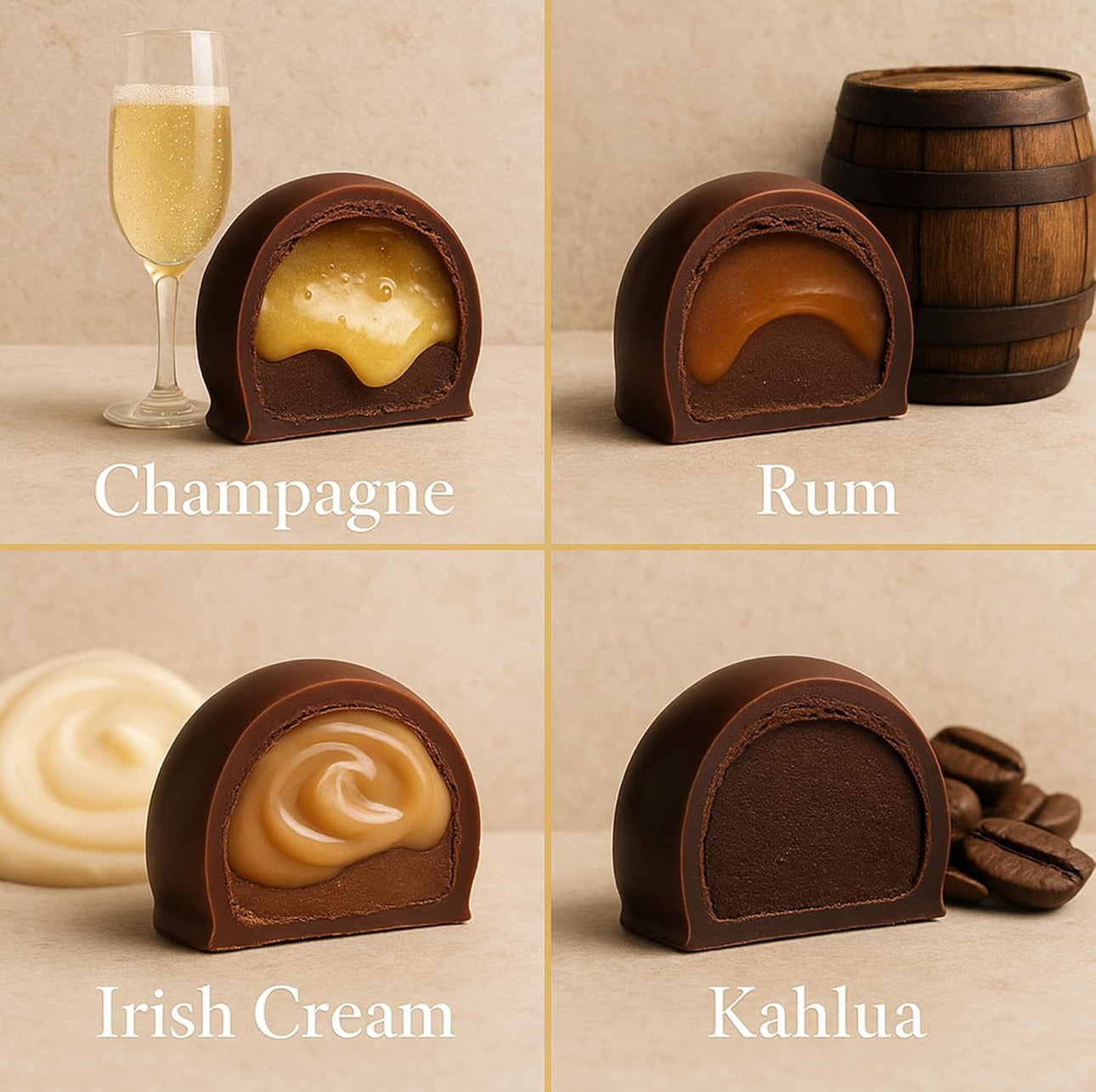 Andy Anand Chocolatier Champagne, Rum, Irish Cream & Kahlua Belgian Chocolate Truffles Gift Box - Handmade liqueur filled Delicious Gourmet Chocolates, Assortment for Connoisseurs - includes 16