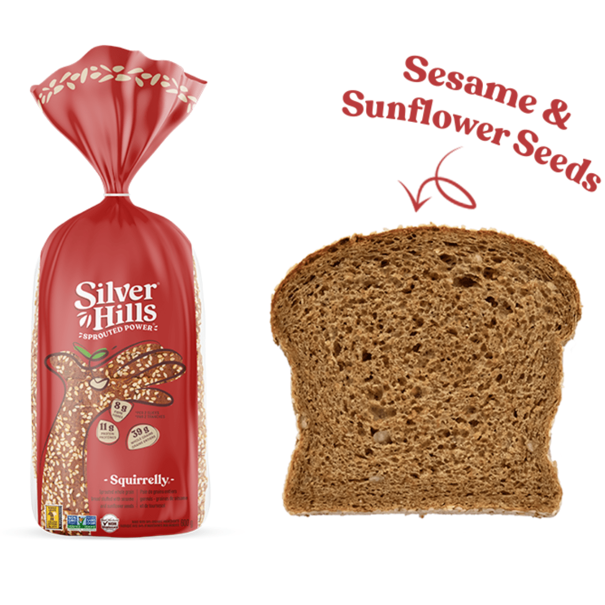 Silver Hills Squirrelly Bread, Low Fat Bread, Made with Organic Sprouted Grains, Non-GMO - Pack of 4
